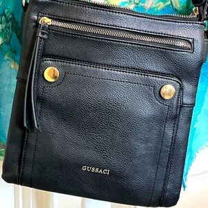 Gussaci Haute Couture Luxury Leather Black Crossbody